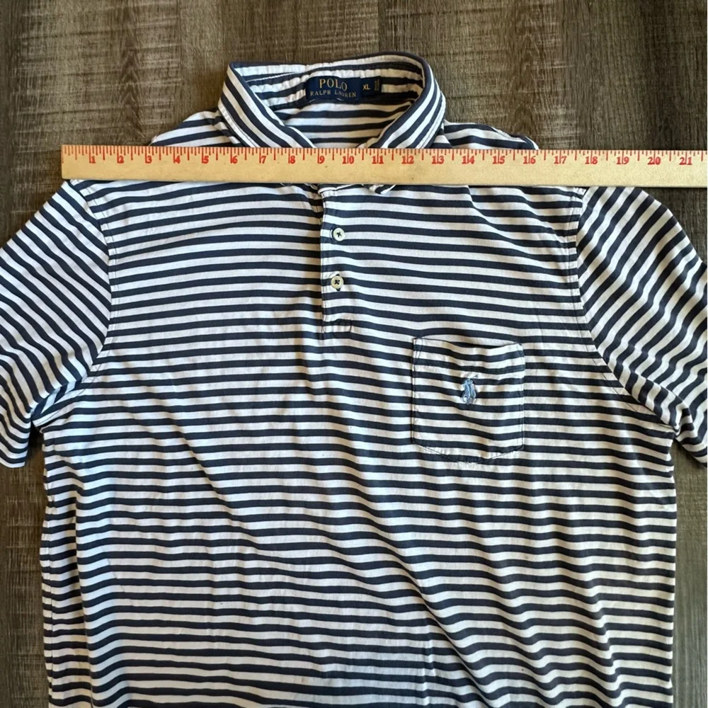 Polo Ralph Lauren Shirt Men’s XL Navy & White Stripe Light Blue‎ Pony on Pocket